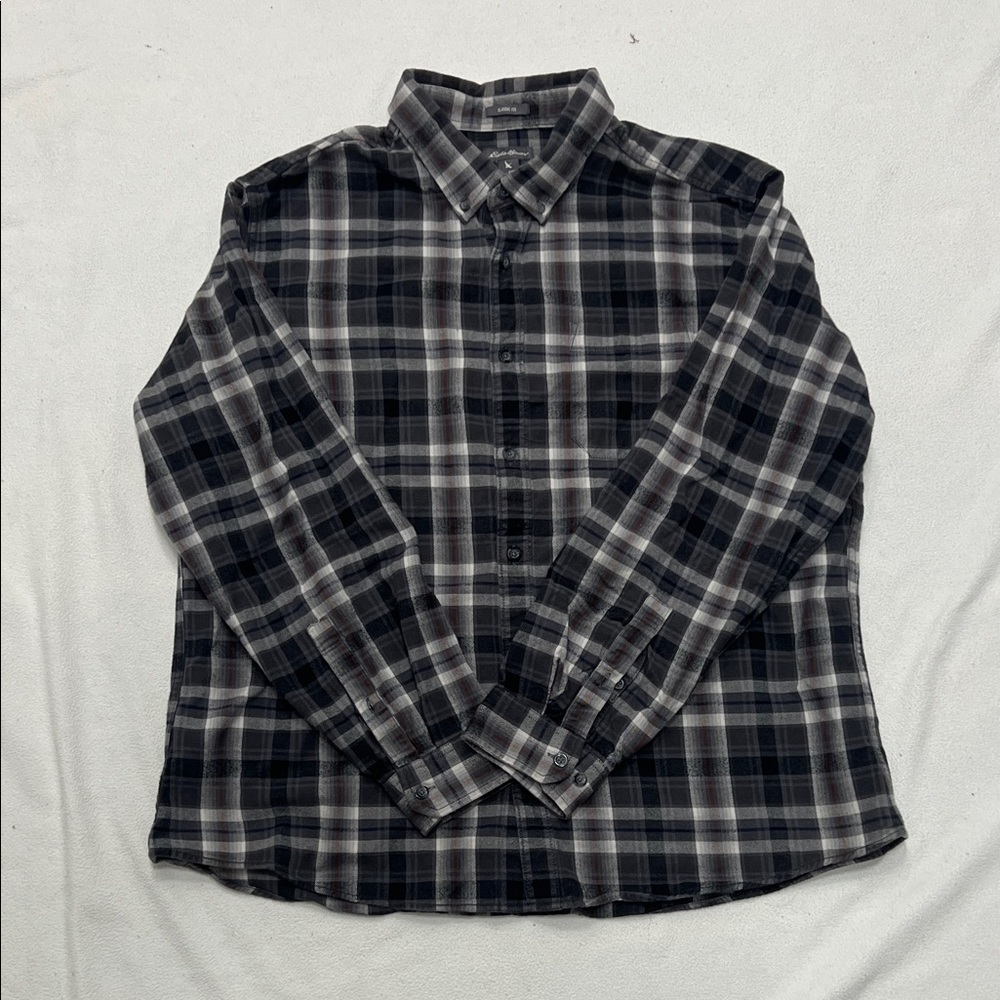 Eddie Bauer Men's Dark Plaid Button Down Shirt